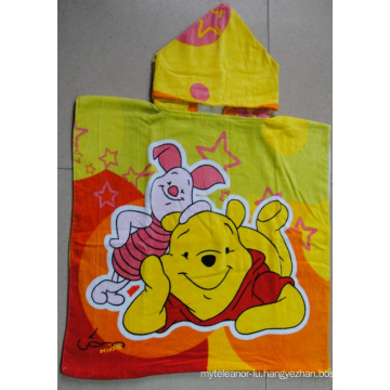 (BC-PB1013) Colorful 100% Cotton Printed Cutely Kids Beach Poncho